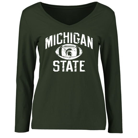 Women's Green Michigan State Spartans Distressed Football Long Sleeve T-Shirt