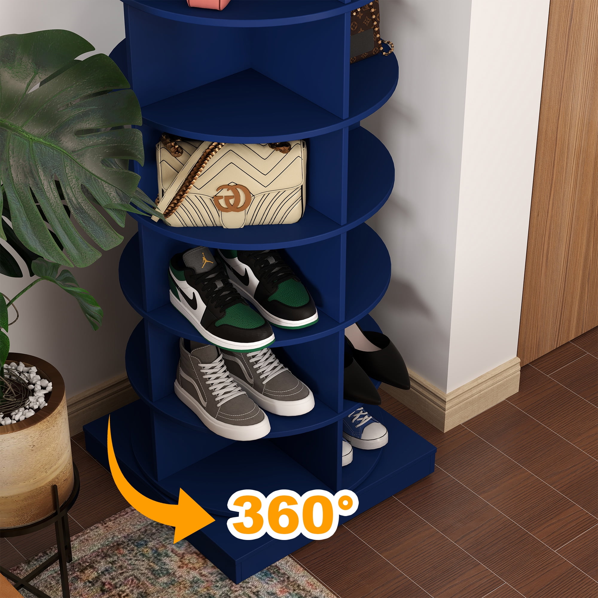 Aukfa 6-Tier Rotating Shoe Rack Storage, 360° Spinning Shoe Organizer Closet, Blue