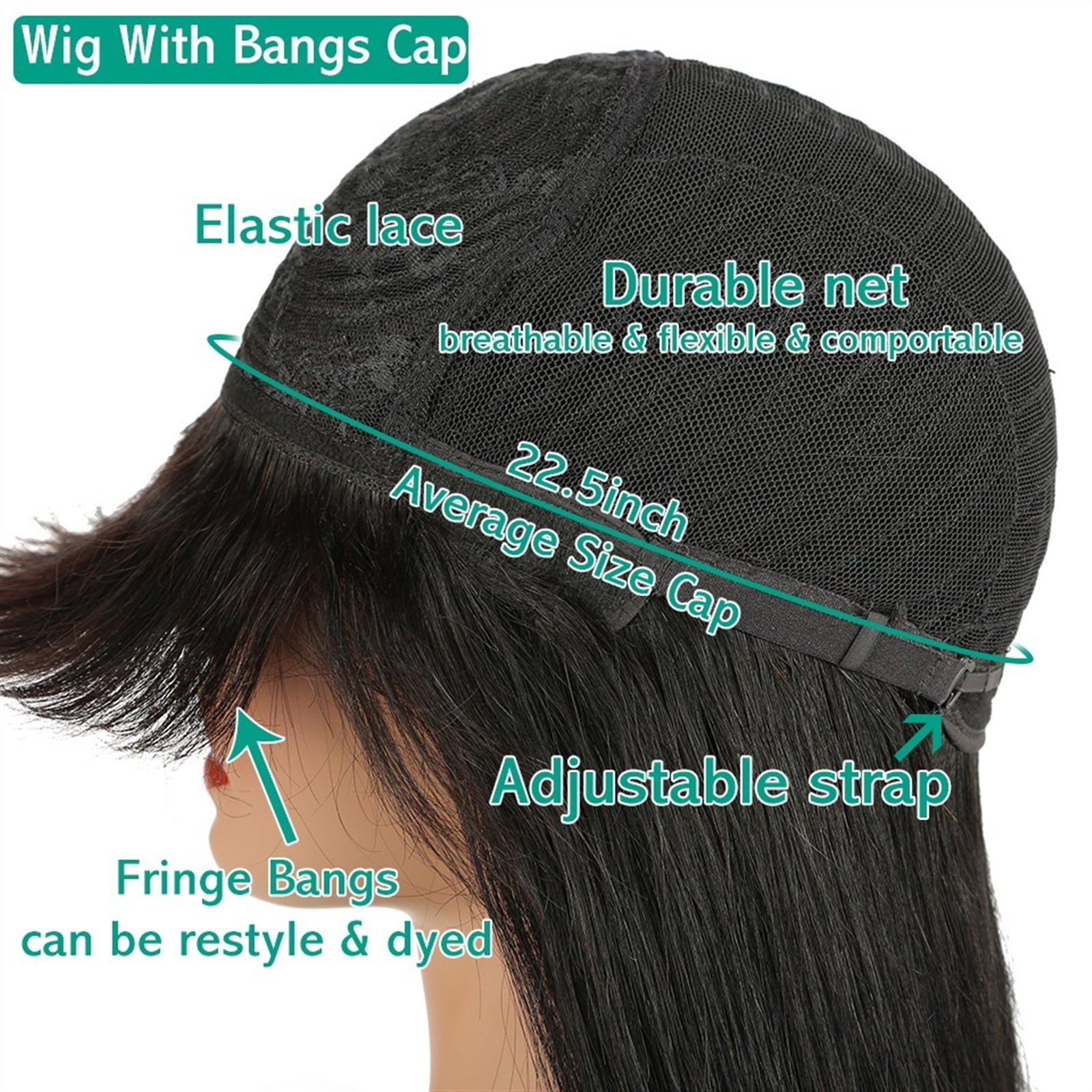 Fake Scalp Wigs with Bangs, Body Wave Brazilian Human Hair Wigs with Bangs 8-24 Inch Natural Top Scalp Human Fringe Wigs for Women