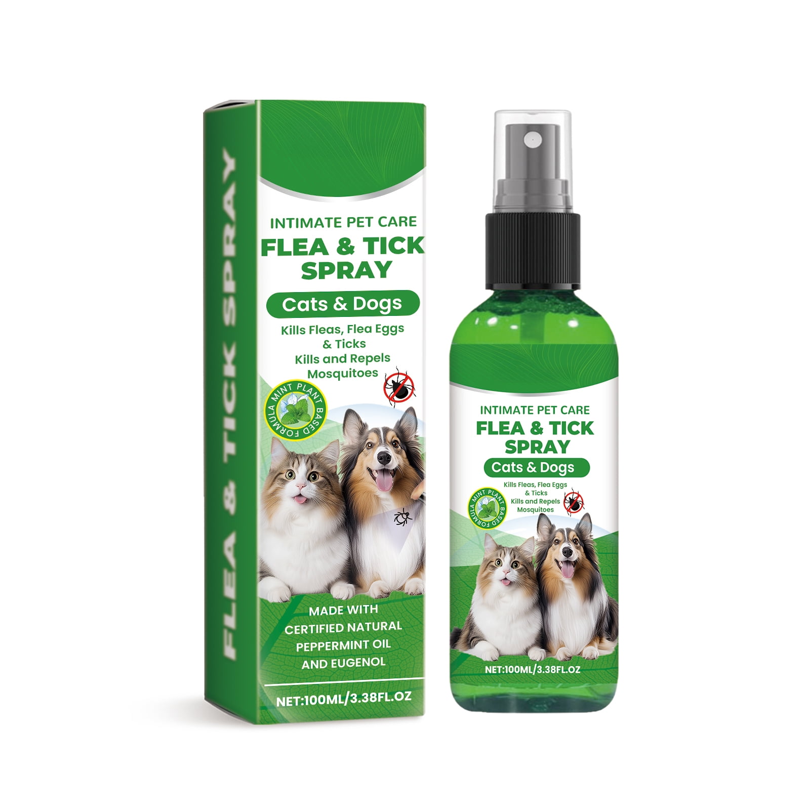 Alvantor Flea & Tick Prevention Spray for Dogs Cats, Plant-Based Aloe Vera Formula Fast Acting Kills Fleas Eggs Larvae Bed Bugs Lice Dust Mites, 3.38fl.oz
