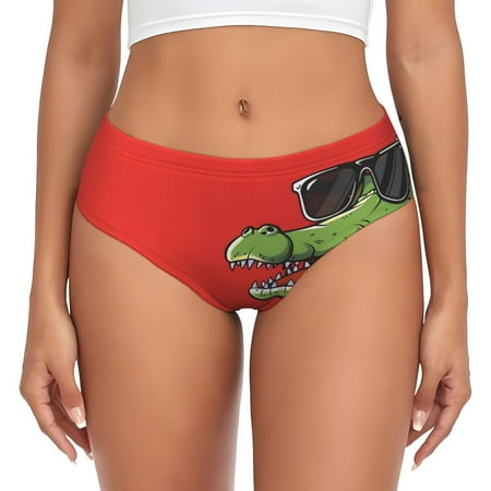 Naloa Cool Crocodile With Sunglasses Womens No Show Cotton Underwear Mid-High Waisted Soft Ladies Panties Strech Breathable Briefs -Large
