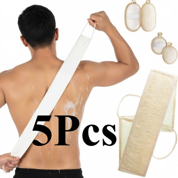 5 Pcs Natural Loofah for Shower Bath Loofah Gift Set for Man Women Include 1 Sponge Back Scrubber 2 Exfoliating Body Scrubbers and 2 Mini Facial Sponges to Clean or Relax Face and Body