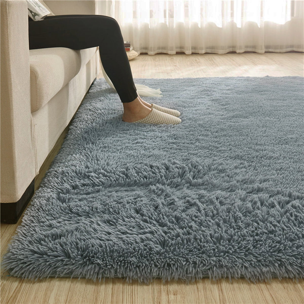 Round 4 Feet Plush Home Hotel Pad Rugs Easy Clean Circle Area Rug for Everyday Use Blue Gradient Square Texture Non-Slip Floor Mats Cozy Carpet FAMILYDECOR Indoor Runner Rugs