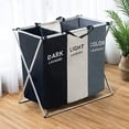 thumbnail image 4 of Cesta de ropa sucia plegable grande, 3 bolsillos sucios, con asa, para baño, dormitorio 38 * 65 * 58cm, 4 of 5