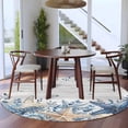 thumbnail image 4 of Coastal Round Living Room Rugs 8 ft, Ocean Blue Beige Starfish Shells Leaves Grey Wooden Washable Large Area Rug with Non-Slip Sturdy Edge Binding Round Carpet for Dining Room Kitchen Office, 4 of 9