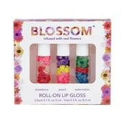 Blossom Roll-On Lip Gloss Set of 3 Strawberry, Mango, and Watermelon 0.1fl. oz
