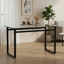 CasaGlajore 51" Tempered Glass Dining Table,  Gold, Silver or Black Metal Legs, Modern Rectangular Table for Kitchen, Office or Living Room