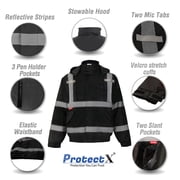 ProtectX High Visibility Safety Waterproof Bomber Jacket for Women Men, Hi Vis Reflective Winter Construction Jacket, Black, 4X-Large