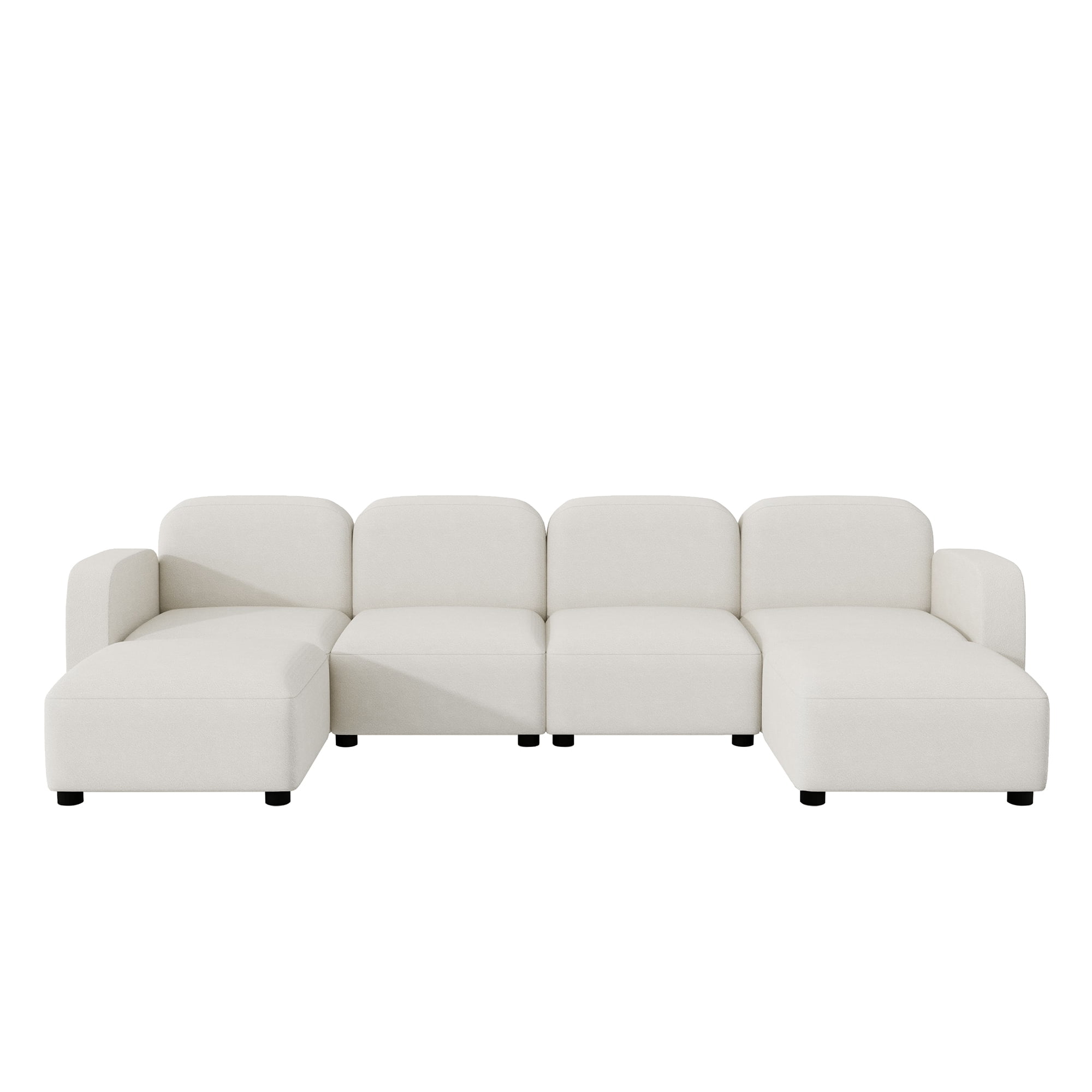 MAYEERTY 116x58" Velvet Modular Sectional Sofa - U-Shaped Reversible 6-Seat Sleeper Cloud Couch with Ottoman, Convertible for Living Room, Beige