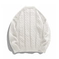 thumbnail image 4 of Men's Cable Knit Crew Neck Sweater, Long Sleeve Drop Shoulder Solid Color Pullover, Fall Winter Loose Fit Casual Streetwear Top White L, 4 of 6