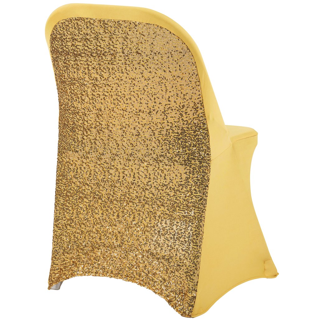 1 Pc, Folding Glitz Sequin Spandex Chair Cover Gold Fit Metal Or
