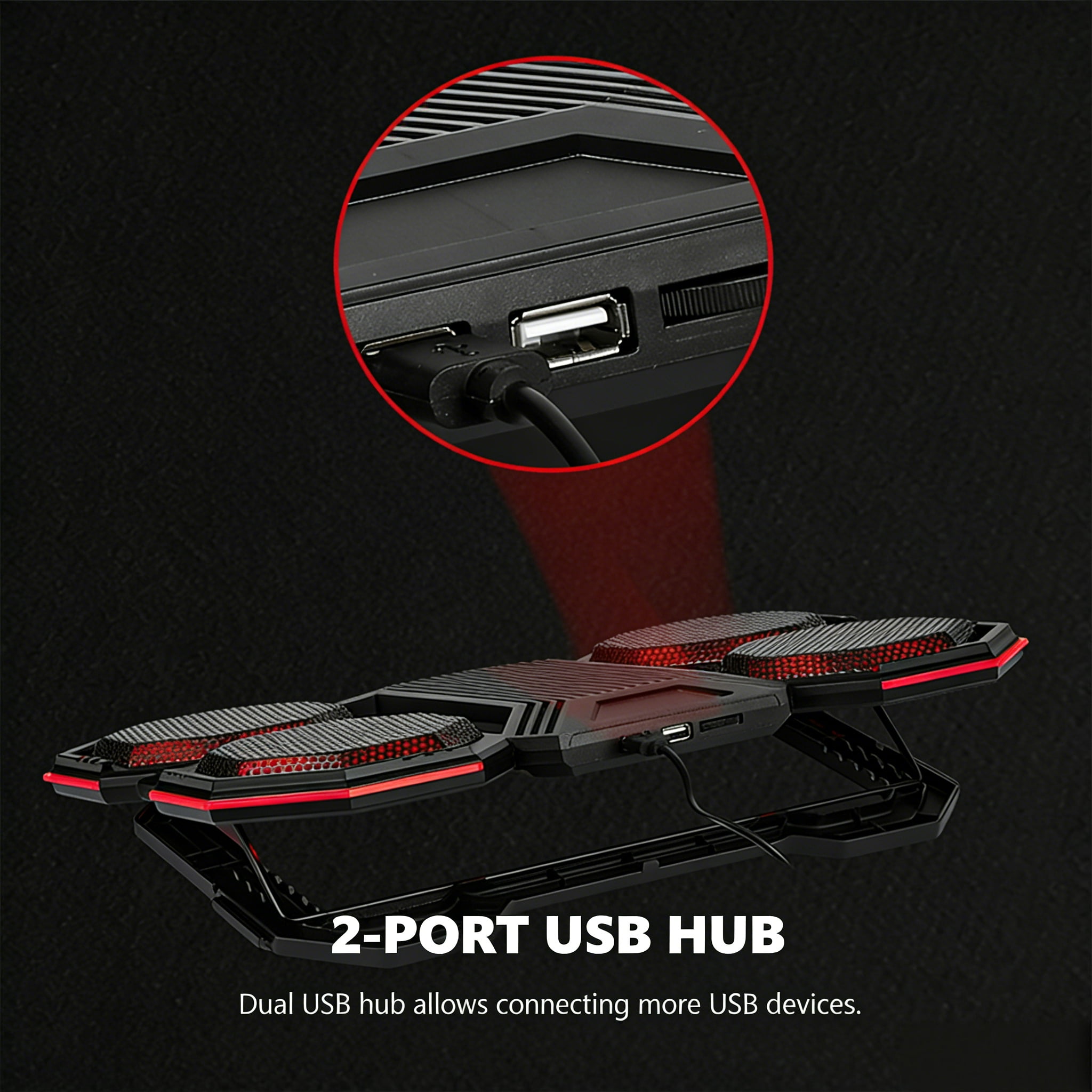 Marvo 6-Fan Laptop Cooling Pad, 6-Speed Fan Settings, 6-Level RGB Lighting, Dual USB Hub, Phone Stand for 9-17.3 Inch Laptops