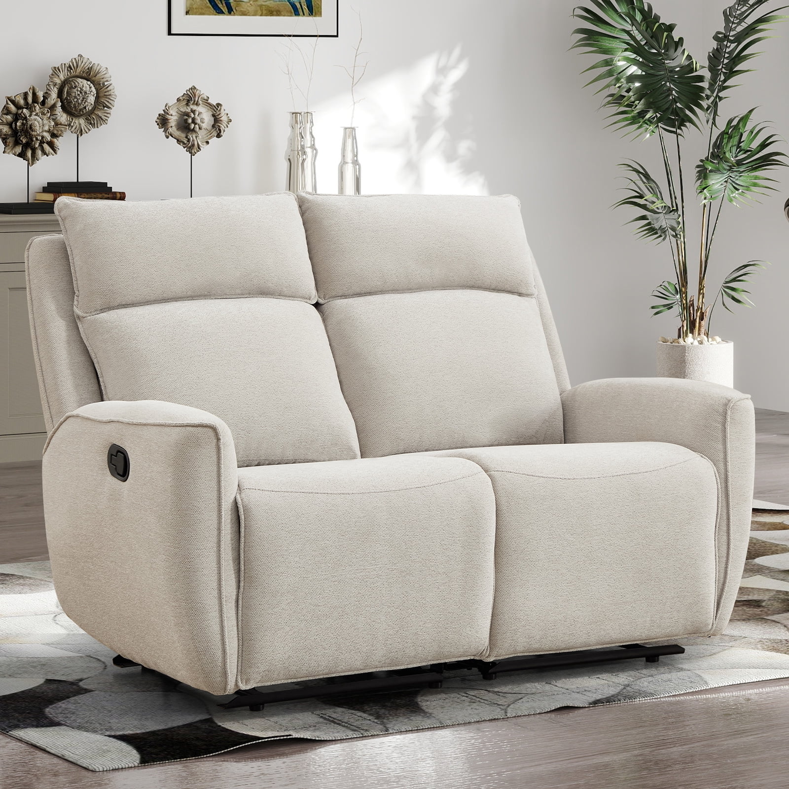 Bonzy Home Fabric Manual Loveseat Recliner with Center Console, Hidden Storage & Cup Holders — Dual Manual Reclining Sofa for Living Room & Meeting Room