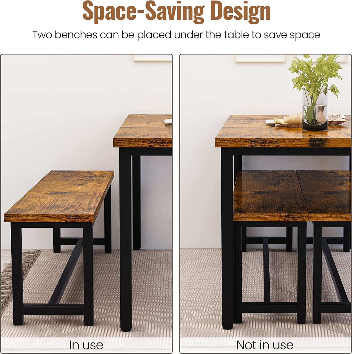 LinkRomat 43 Inch Dining Table Set for 4, Kitchen Table and Chairs Set, Small Dinette Table Set for Apartment or Dining Room