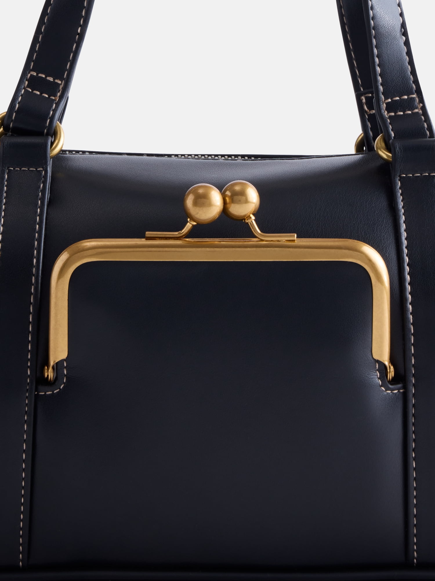 Free Assembly Women's Faux Leather Frame Satchel Handbag, Black