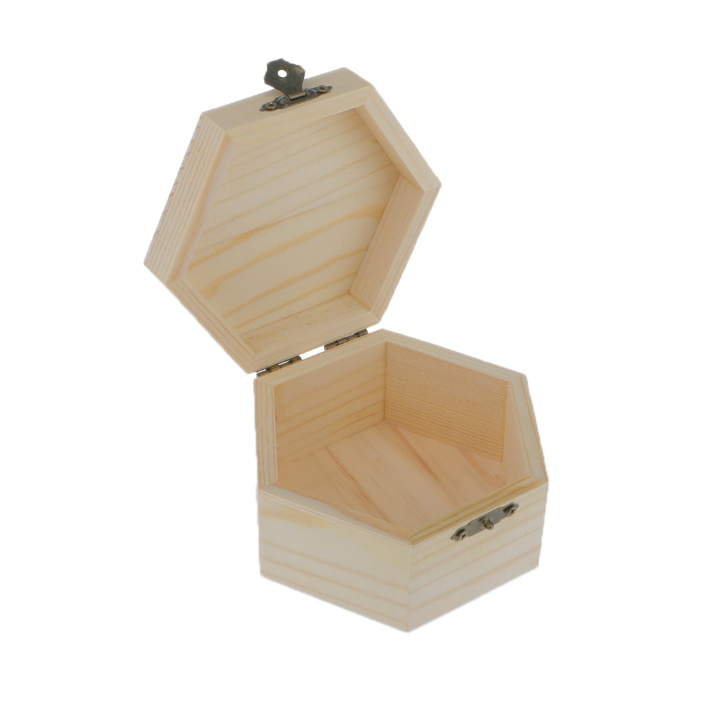 Unfinished Unpainted Plain Wooden Jewlry Box Round Beads Keepsake Gift 