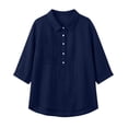 thumbnail image 3 of Mgmyaa Women's Flax Linen Button Shirt Collared 3/4 Sleeve Solid Color Regular Fit Loose for Spring Summer Office and Beach, 3 of 8