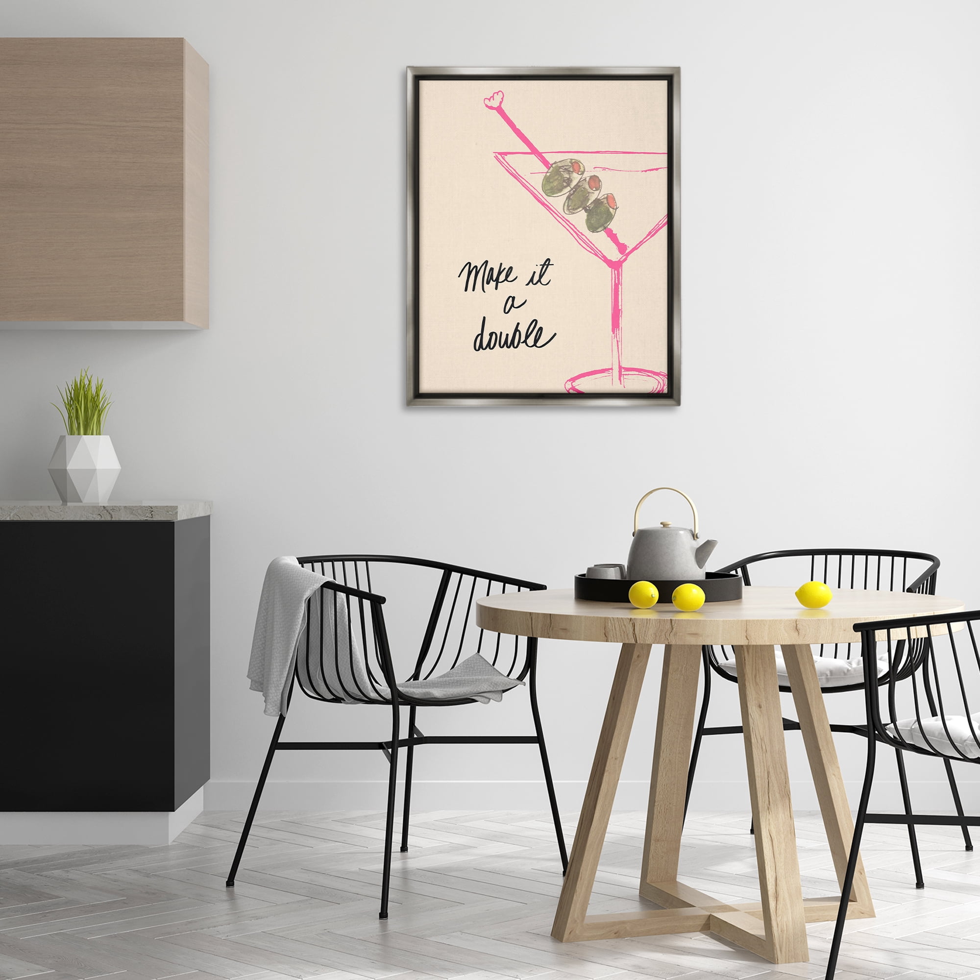 Stupell Industries Make It Double Martini Food & Beverage Painting Gray Floater Framed Canvas Art Print Wall Art, 25 x 31