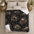 thumbnail image 5 of Woodland Opossums with Holly Berries Pine Sprigs and Snowflakes, Dark Holiday Animal Art, Black Botanical Motif Warm Flannel Blanket, Christmas Gift for Cabin Home Decor, 5 of 9