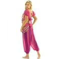thumbnail image 3 of TiaoBug Women India Belly Dance Costume Lanterns Sleeves Top Pants Hip Scarf Head Scarf 4Pcs Rose One Size, 3 of 7