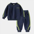 thumbnail image 2 of NOLDARES Toddler Boys Outfit Set Long Sleeve Printed Crewneck Cotton T-Shirt Jogger Pants Soft Warm Fall Winter 2 Piece Clothes Size:4-5 Y,Navy, 2 of 8