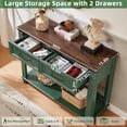 thumbnail image 4 of Buildhom 46" Farmhouse Console Table with 2 Drawers, Rustic Wood Sofa Table Behind Couch, Entryway Table with Open Shelf for Living Room, Green, 4 of 9