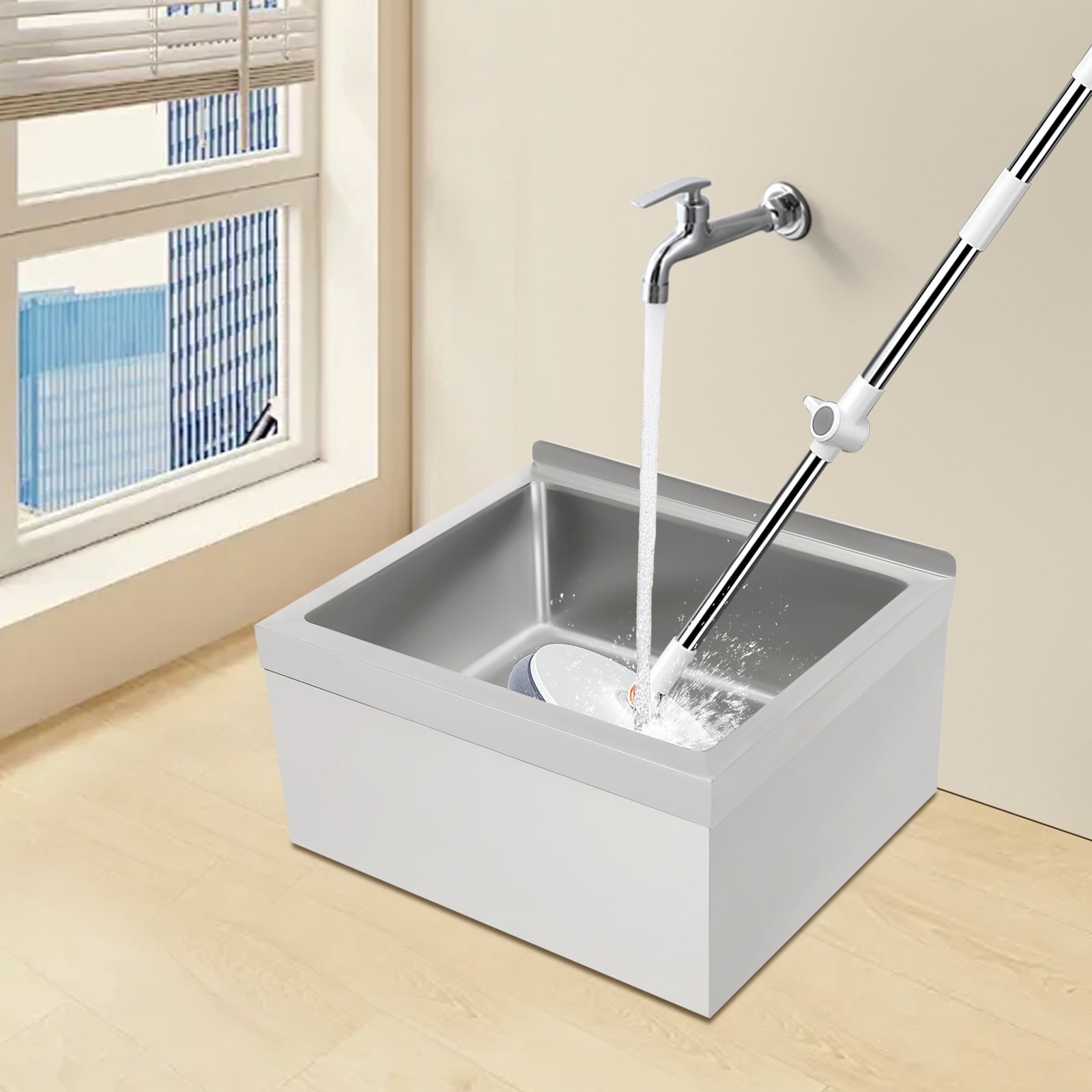 304 Stainless Steel Commercial Mop Sink 22x19x12 Inch 8" Deep Wall Mount Utility Sink for Kitchens, Restaurants