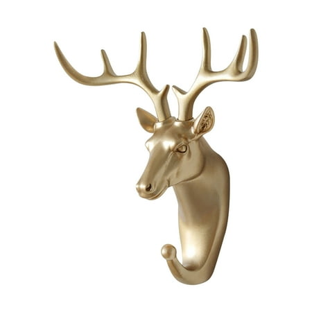 

Xinqinghao Creative Non-punch Coat Hook Sticky Hook Decorative Hook Creative Animal Head Wall Hanging Deer Head Hook Gold A