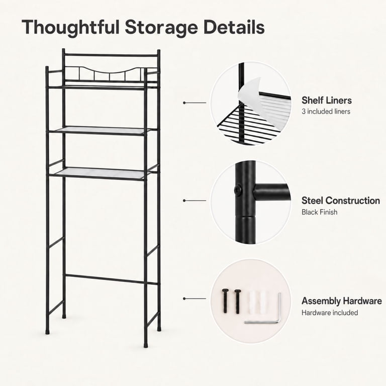 Mainstays 3-Shelf Over-the-Toilet Storage Unit, Matte Black photo 3