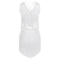 thumbnail image 4 of TiaoBug Women's Fringe Latin Dance Outfits Belly Dancer Sleeveless V Neck Tiered Tassels Crop Top and Skirt White S, 4 of 6