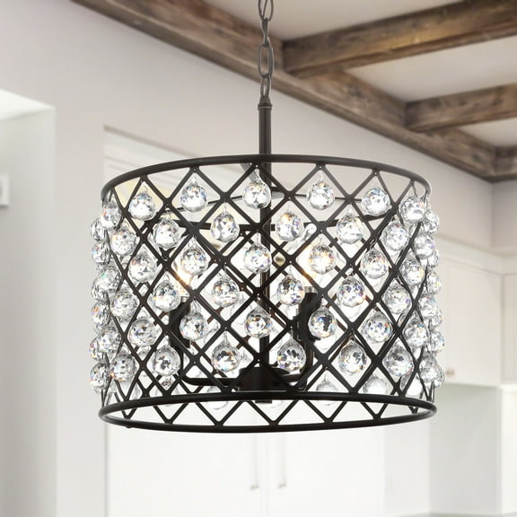 JONATHAN Y Gabrielle 16" Crystal/Metal LED Pendant, Oil-Rubbed Bronze