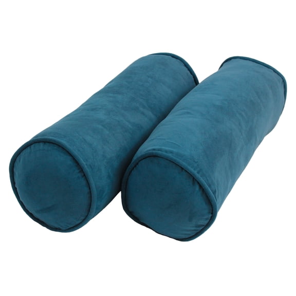 Blazing Needles 20-inch by 8-inch Corded Microsuede Bolster Pillows (Set of 2) Teal Blue