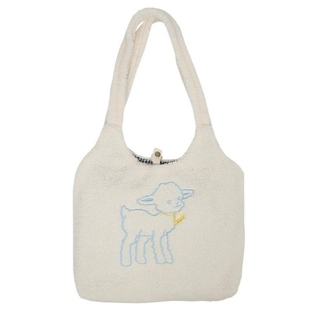 ruzhgo Girls Lamb Type Large Capacity Cloth Shoulder Bag Canvas Bag Shopping Tote Bag