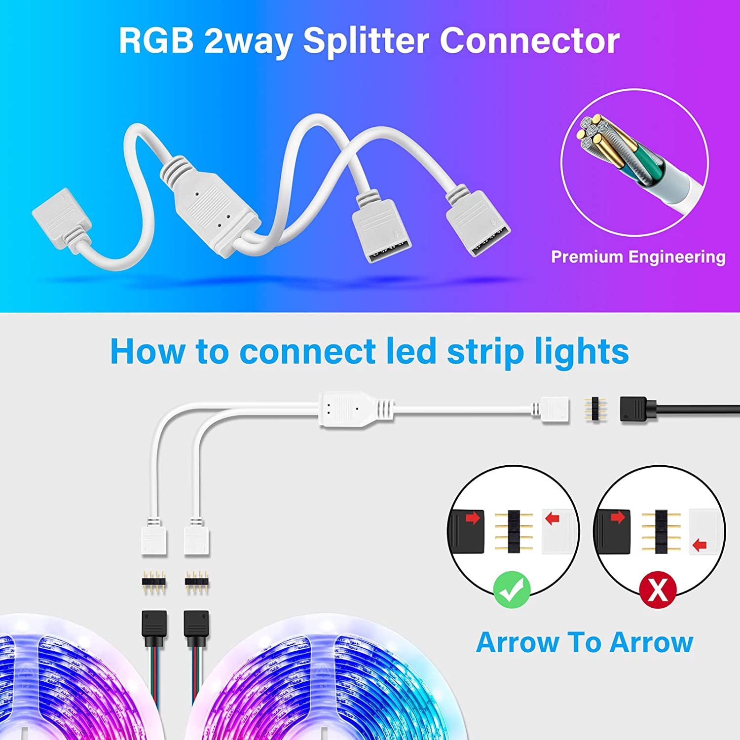 LED Strip Light Connectors Kit, LED Strip Connector Adapter Kit for 10mm 4  Pin 5050 RGB LED Lights DIY Accessories, Solderless Adapter L Shape  Connector Extension Cable 2 Way Splitter Strip Jumper - Walmart.com