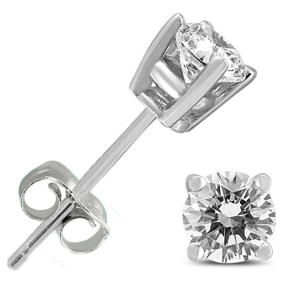 SZUL Women's 1/2 Carat TW Round Diamond Solitaire Stud Earrings in 14K White Gold (J-K-L Color, I2-I3 Clarity)