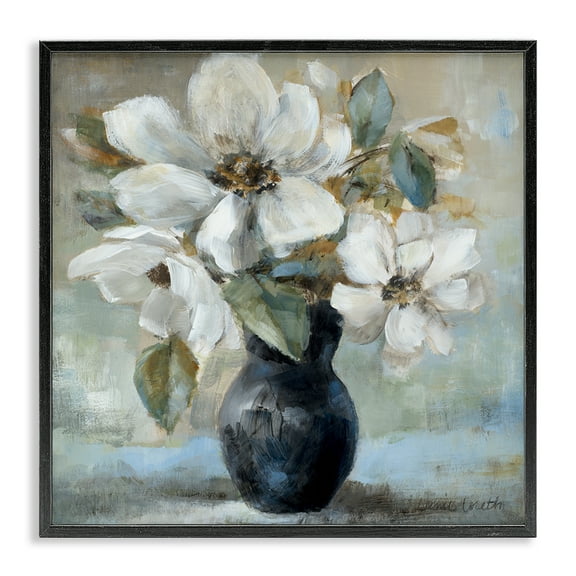 Stupell Industries Flowers in Black Vase Plants & Flowers Painting Black Framed Art Print Wall Art, 12 x 12