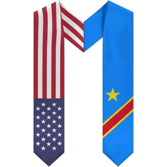 Democratic Republic of Congo Mix United States Flag Graduation Stole Sash For Study Aboard International Students