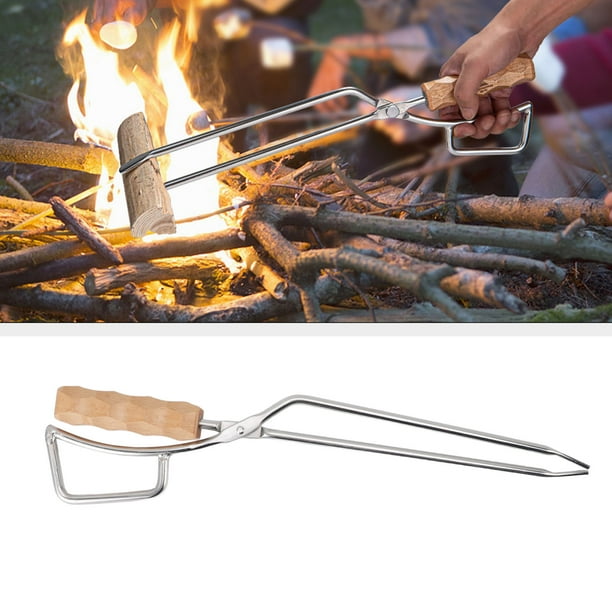 Pinzas Para Chimenea, Pinzas Para Leña De Acero Inoxidable, Largo De Madera, Portátiles Para Carbón