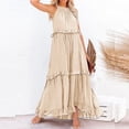 thumbnail image 3 of Long Summer Dresses for Women Sleeveless Halter Maxi Dress Flowy Ruffle Sundress (Beige L), 3 of 8