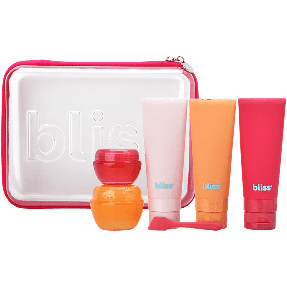 Bliss Travel Bottle for Toiletries - 7 Piece 3oz Refillable TSA Approved Silicone Travel Containers with Jar and Scoop for Lotion, Shampoo, and Conditioner, Amalfi Vibes