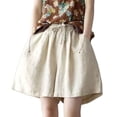 thumbnail image 2 of Holzkary Wide Leg Linen Shorts for Women Elastic High Waisted Pleated Casual Loose Bermuda Shorts Comfy Shorts Women's Linen Shorts Summer Casual Lounge Short with Pockets Beige L, 2 of 4