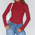 thumbnail image 4 of Turtleneck Sweaters for Women Ribbed Knit Long Sleeve, Slim Fitted Warm Fall Basic Pullover Red L, 4 of 7
