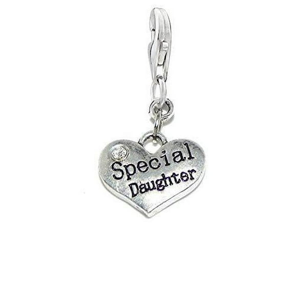 Sexy Sparkles Silver Plated Base Special Daughter Heat Charm Pendant for European Clip on Jewelry with Lobster Clasp - Zinc Metal Alloy