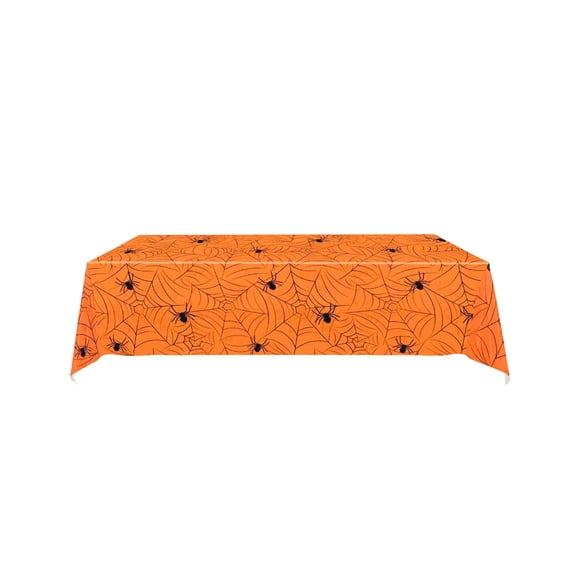 Halloween Tablecloth with Spiderweb Design - Waterproof Plastic - 107.87x53.94in - Black & White
