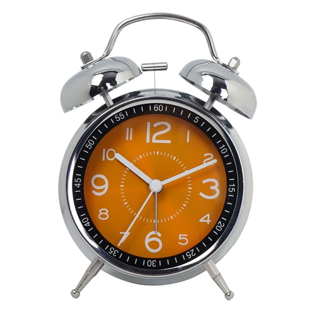 Orange Metal Alarm Clock With Night Light Quartz Movement Timer Function For Home Office Desk Bedroom Student Use Electroplated Finish Easy To Read Display 6.29X4.52X2.16 Inches 0.71Lb