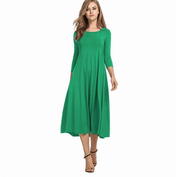 Women's 3/4 Sleeve A-line and Flare Midi Long Dress