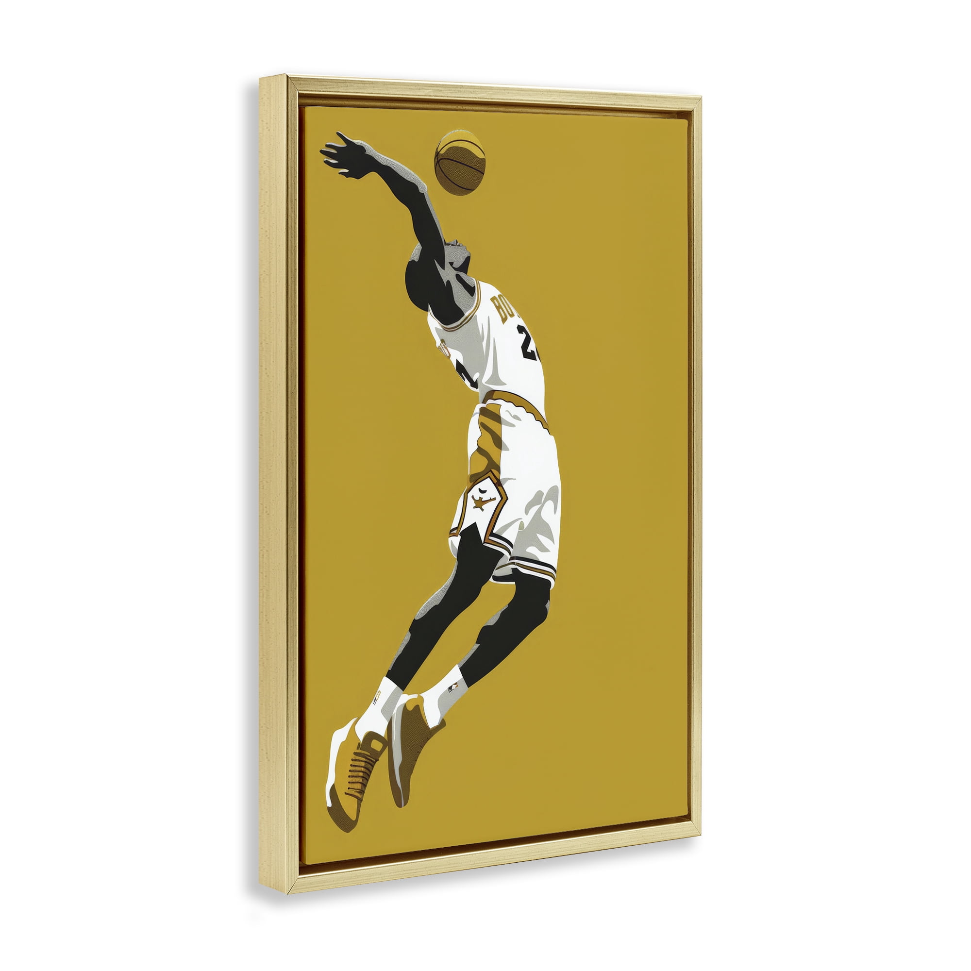 Stupell Industries Iconic Basketball Dunk Gold Framed Floater Canvas Wall Art, design by Ray Powers
