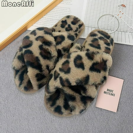 

QWZNDZG Winter Slippers Women Fashion Cross Fluffy Fur Slipper Home Slides Platform Flat Indoor Floor Flip Flops Women Ladies Shoes 2022