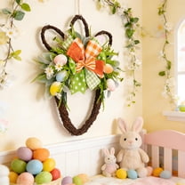 SUOKOM 19.6in Easter Carrot Wreath, Spring Carrot Shaped Artificial Flower with Colorful Eggs for Front Door Summer Farmhouse Easter Holiday Wall Home Window Decor