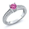 thumbnail image 2 of Gem Stone King 925 Sterling Silver Pink Created Sapphire and White Created Sapphire Women's Solitaire Ring with Accent Stones (0.70 Cttw, Round Shape 5MM, Size 9), 2 of 2